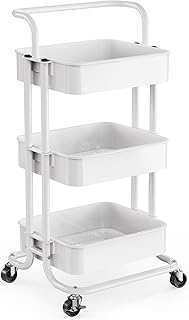 Three-Tier Mesh Utility Cart with Lockable Wheels