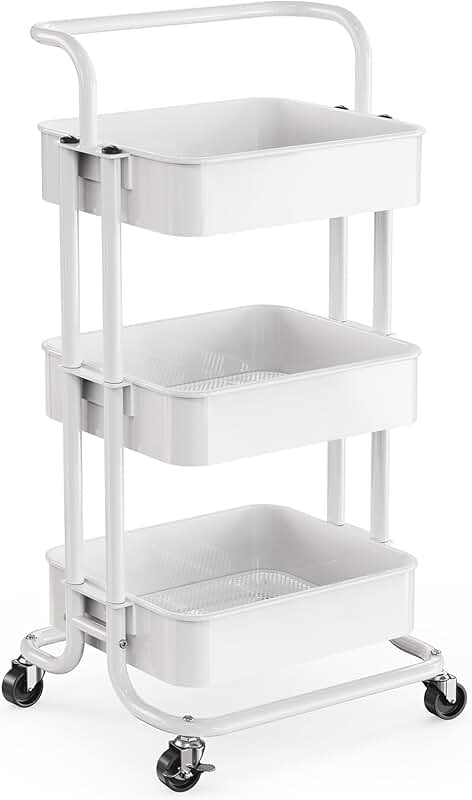 Three-Tier Mesh Utility Cart with Lockable Wheels