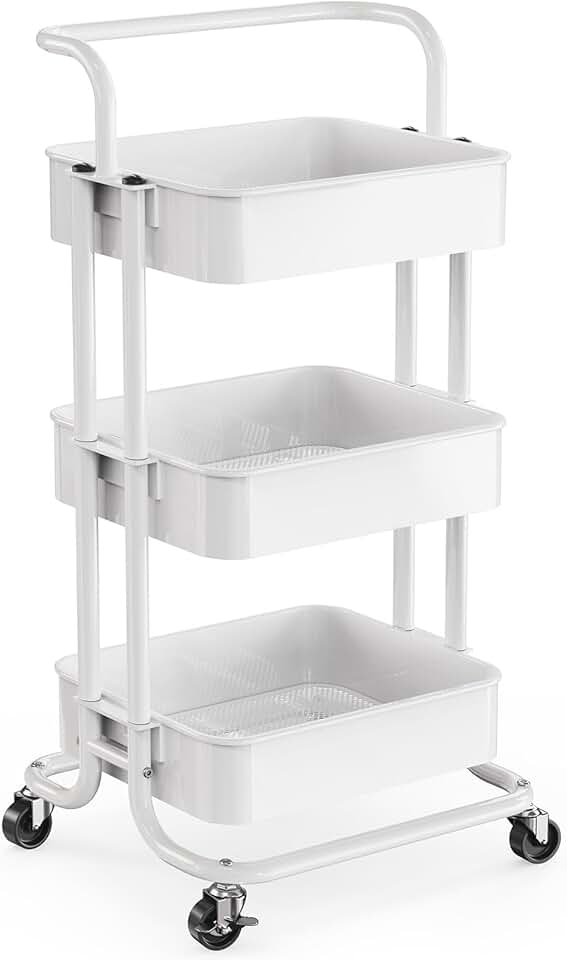 Three-Tier Mesh Utility Cart with Lockable Wheels