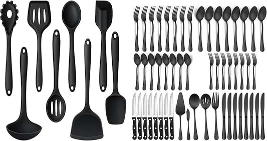 34-Piece Silicone Kitchen Utensil Set with Grater and Wood Handles