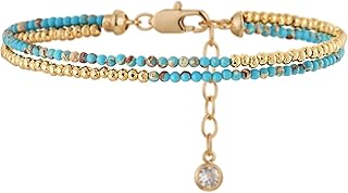 Women’s Beaded Gold Double Layer Gemstone Bracelet