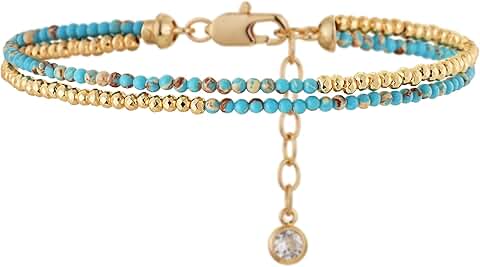 Women’s Beaded Gold Double Layer Gemstone Bracelet