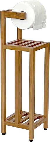 Solid Teak Toilet Paper Holder with Shelf