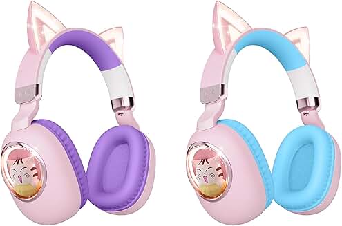 Kids Bluetooth Headphones with Cat Ears and LED Lights