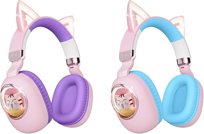 Kids Bluetooth Headphones with Cat Ears and LED Lights