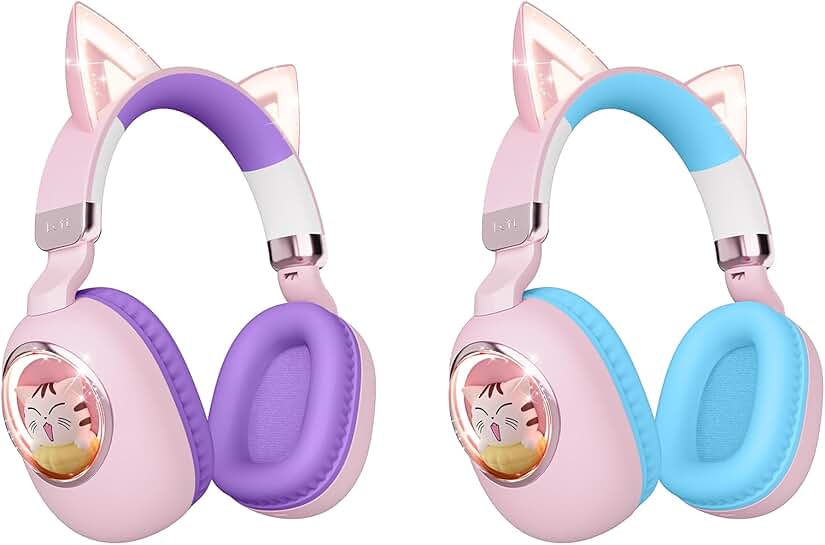 Kids Bluetooth Headphones with Cat Ears and LED Lights