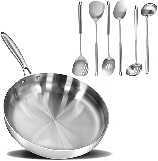 12-Inch Tri-Ply Stainless Steel Frying Pan with 6 Utensils