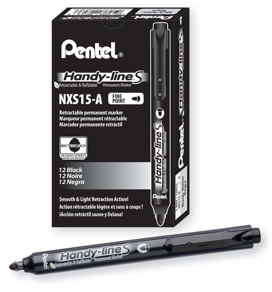Refillable Black Permanent Marker, Bullet Tip, 12 Pack