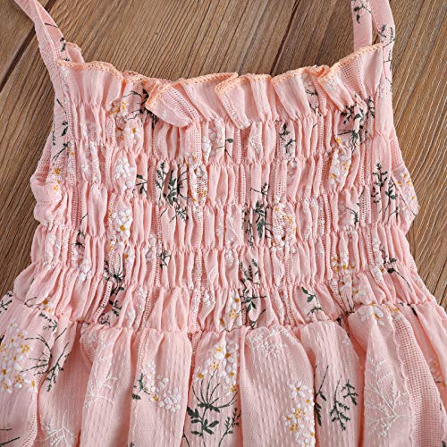 Infant Baby Girl Strap Sleeveless Romper Floral Bodysuit Jumpsuit Overalls +Headband 2Pcs Cotton Summer Outfits (A-Pink, 3-6 Months)