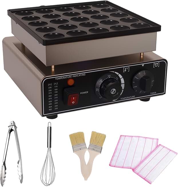 900W Mini Pancake and Poffertjes Maker with Non-Stick Surface