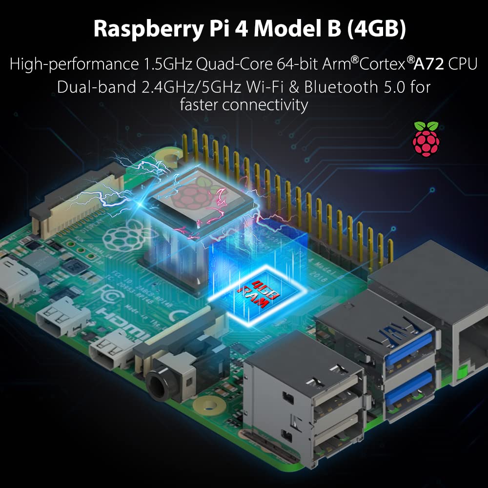 Raspberry Pi 4 4GB Starter Kit - 32GB Edition, Raspberry Pi 4 Case with PWM Fan, Raspberry Pi 5V 3.6A 18W Power Supply with ON/Off Switch, HDMI Cables for Raspberry Pi 4B (4GB RAM)