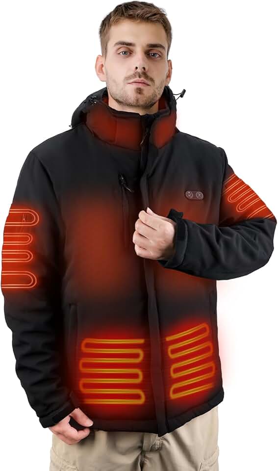 Men's 7.4V Heated Jacket with 16000mAh Battery, Small Black