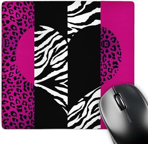 Pink, black, and white animal print heart mouse pad