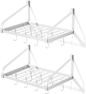 Wall Mounted Pot Rack Set with Hooks for Kitchen Organization