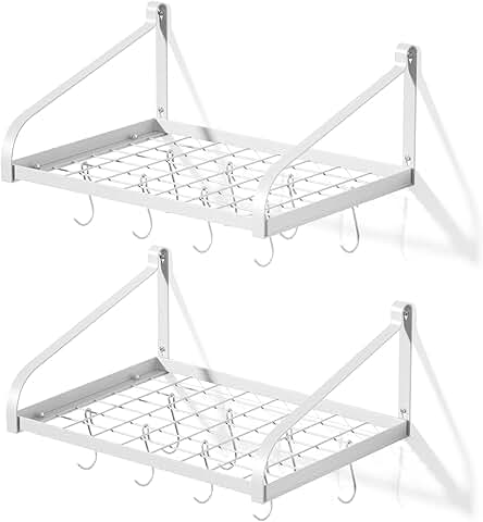 Wall Mounted Pot Rack Set with Hooks for Kitchen Organization