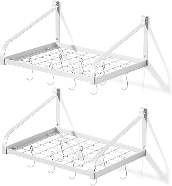 Wall Mounted Pot Rack Set with Hooks for Kitchen Organization