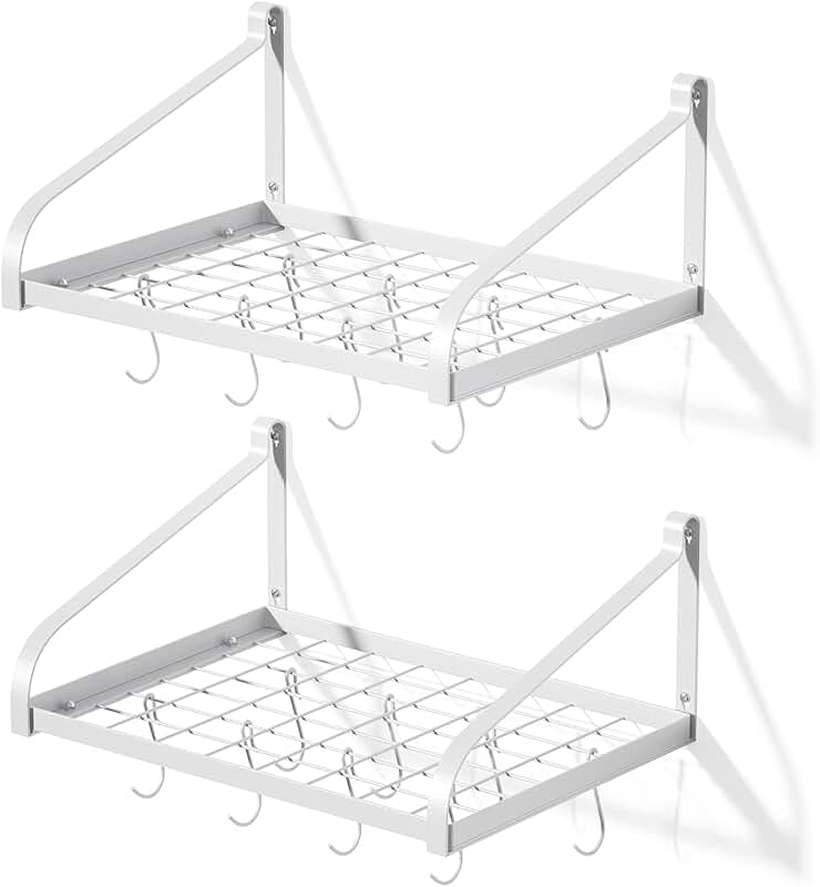 Wall Mounted Pot Rack Set with Hooks for Kitchen Organization