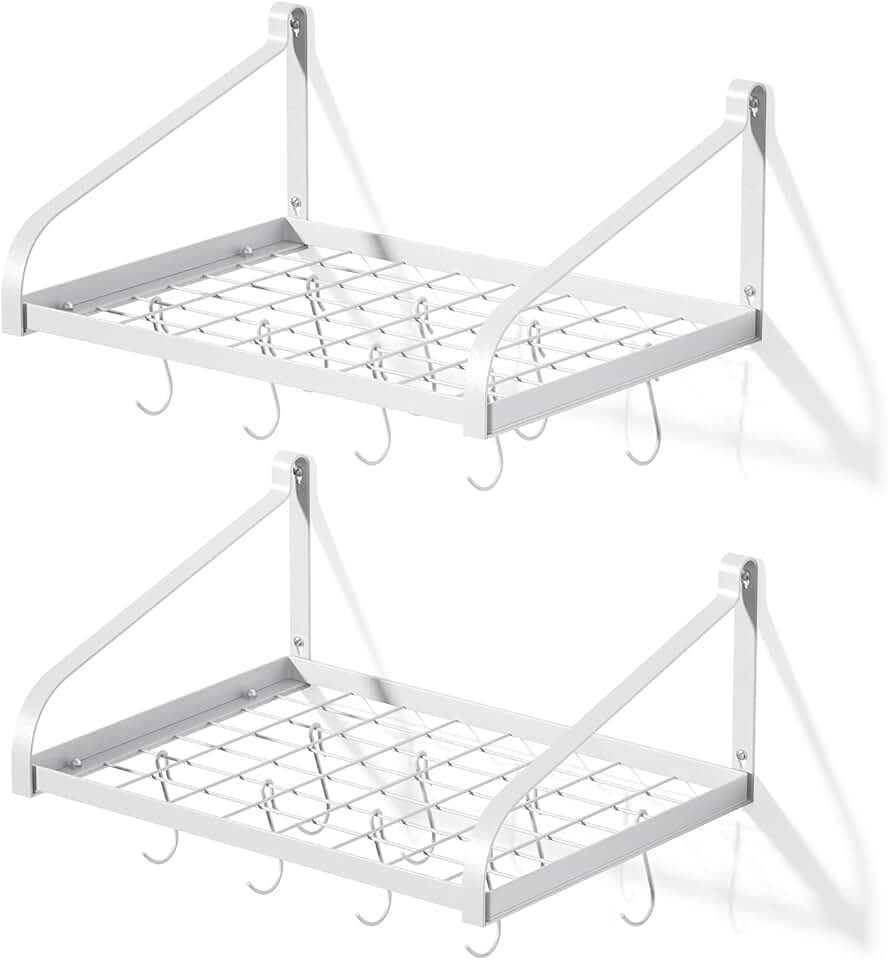 Wall Mounted Pot Rack Set with Hooks for Kitchen Organization