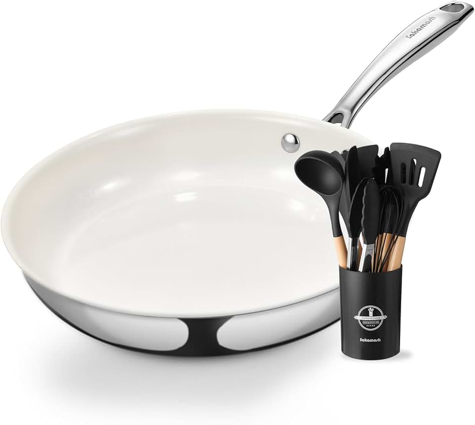 Scratch-Resistant Silicone Utensils and Non-Toxic Skillet Set