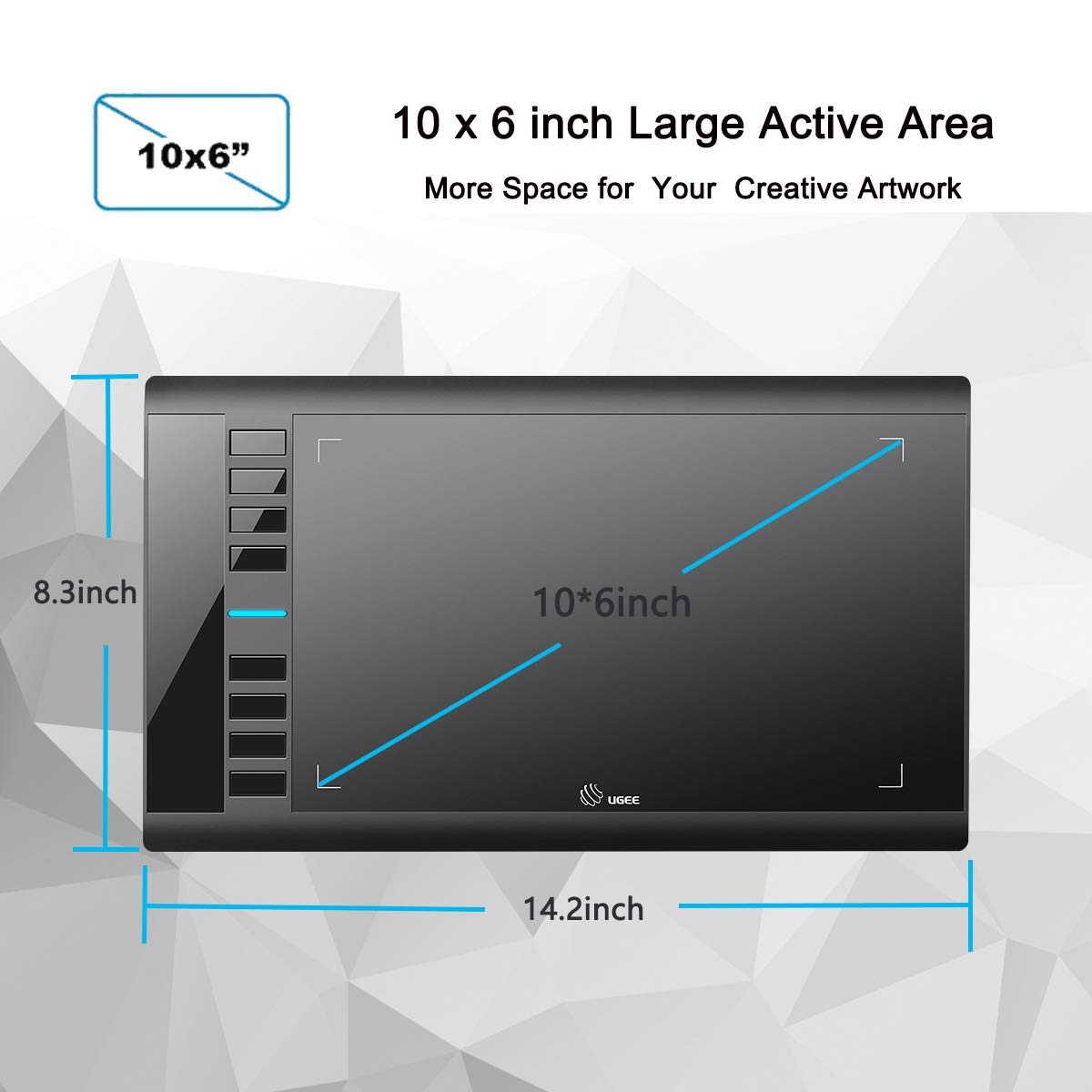 Graphics Drawing Tablet, M708 10 x 6 inch Large Drawing Tablet with 8 Hot Keys, Passive Stylus of 8192 Levels Pressure, M708 Graphics Tablet for Paint, Design, Art Creation Sketch