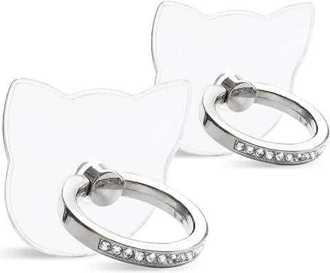 Two Clear Diamond Phone Ring Holders with 360° Rotation