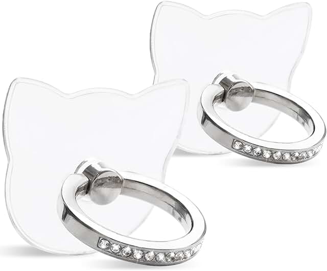 Two Clear Diamond Phone Ring Holders with 360° Rotation