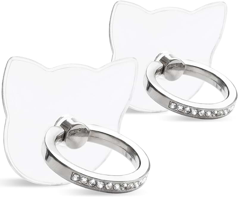 Two Clear Diamond Phone Ring Holders with 360° Rotation