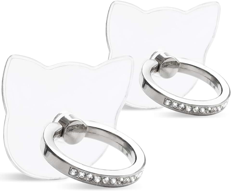 Two Clear Diamond Phone Ring Holders with 360° Rotation
