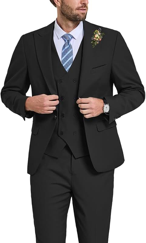 Men's 3-Piece Slim Fit Suit with Blazer, Vest, Pants, and Tie