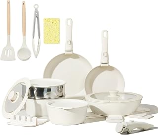 22-Piece Nonstick Ceramic Cookware Set with Detachable Handles