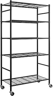 5-Tier Metal Storage Shelf with Wheels and Adjustable Feet