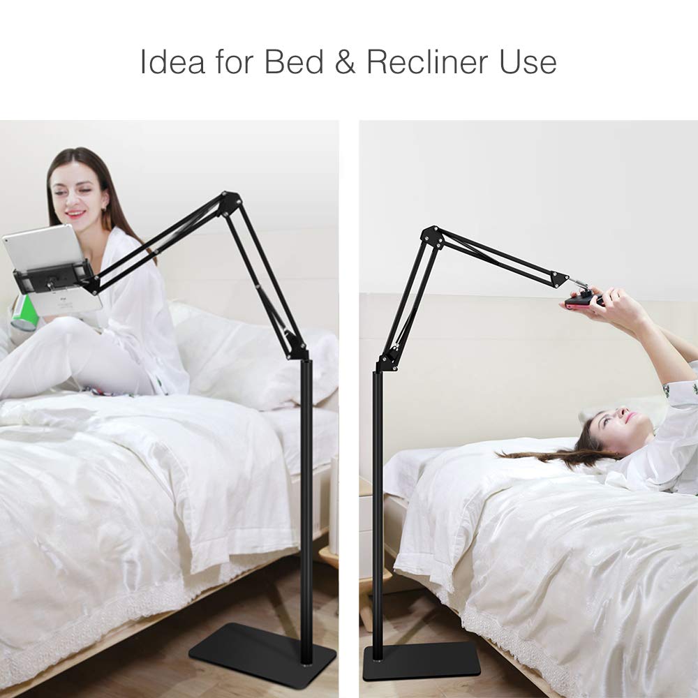 Tablet Floor Stand, Overhead Camera Phone Mount Angle Height Adjustable Holder, Universal Floor Stand Compatible with iPhone iPad Pro Air Mini, Samsung Tab, Kindle, E-Readers