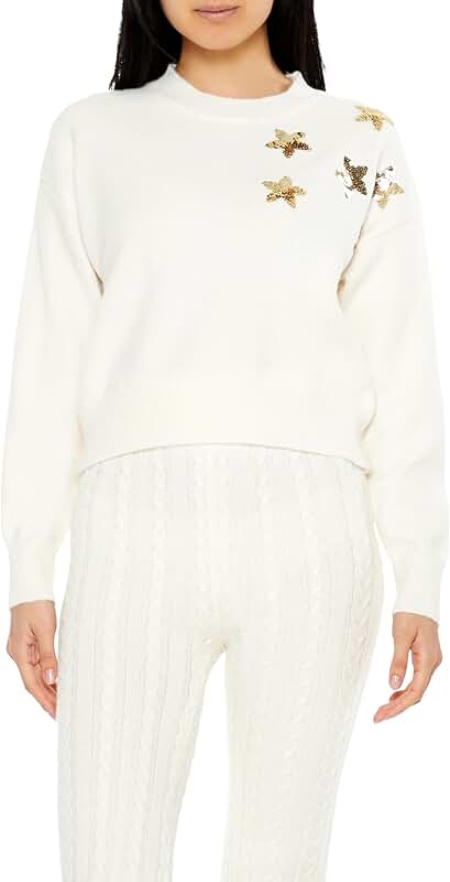 Women's Sequin Star Drop-Sleeve Sweater