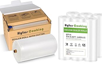 8-inch x 150-foot food vacuum sealer bag rolls with cutter and dispenser, plus 6 additional 8-inch x 20-foot rolls