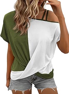 Women’s Twist Knot Color Block Cold Shoulder T-Shirt