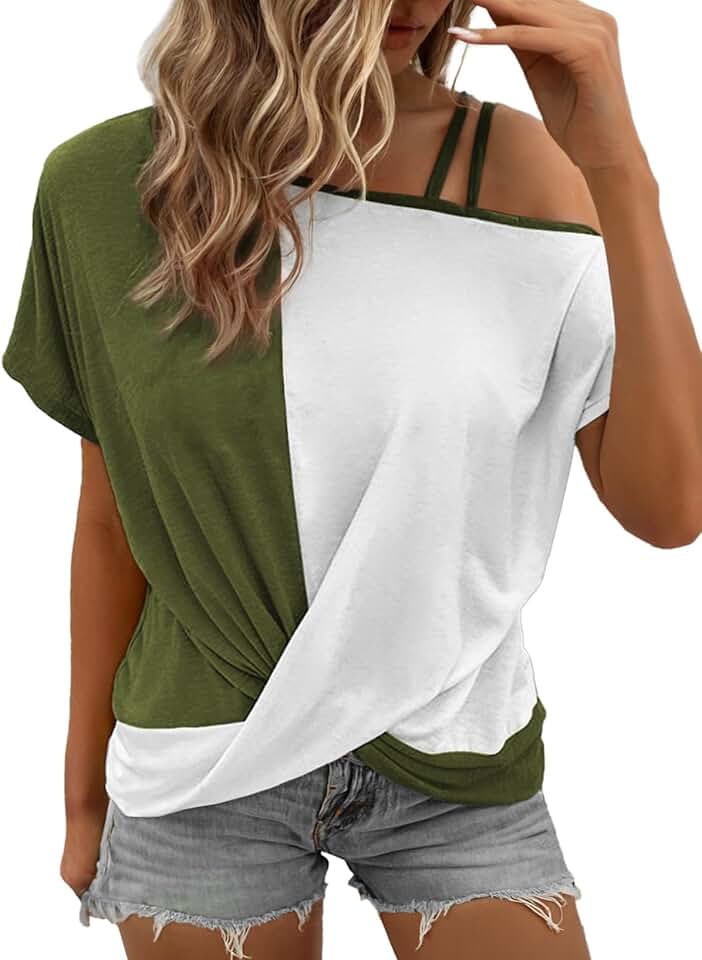 Women’s Twist Knot Color Block Cold Shoulder T-Shirt
