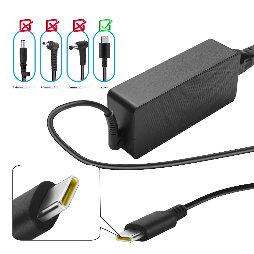 USB C Laptop Charger 45W, for HP Chromebook 13 14 G5 G6 G7 G8, HP Spectre X360, EliteBook, HP ZBook x2 G4, HP Envy x360, HP Probook, Type C Power Supply Adapter Fit Lenovo Dell ASUS ACER Laptop