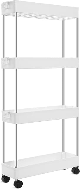 Slim 4-Tier Rolling Storage Cart with Lockable Wheels