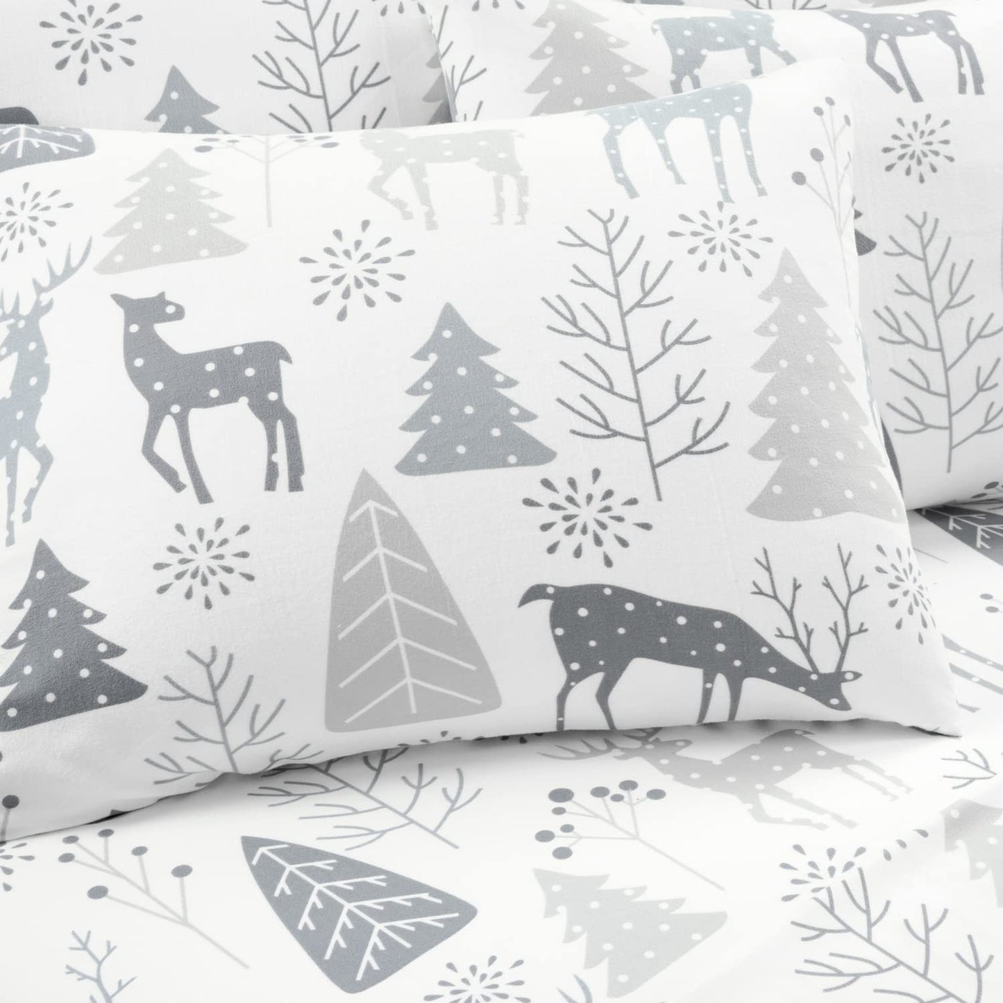 Wonderland Soft Flannel Sheet Set, 6 Piece, King, Gray