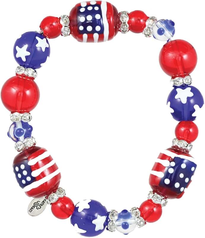 Patriotic women's glass and acrylic bead stretch bracelet