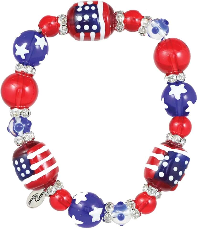 Patriotic women's glass and acrylic bead stretch bracelet