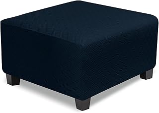 Large navy blue stretch square ottoman cover