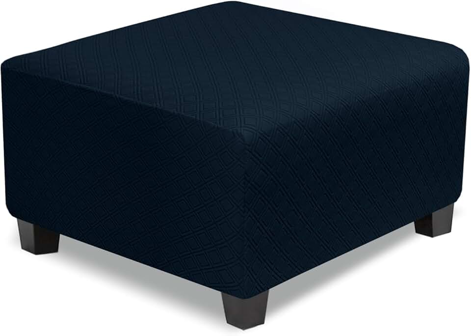 Large navy blue stretch square ottoman cover