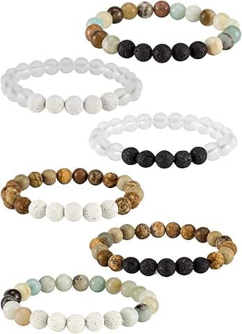Six Natural Lava Stone Beaded Bracelets for Stress Relief