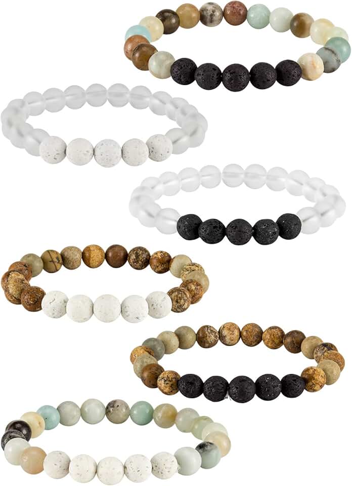 Six Natural Lava Stone Beaded Bracelets for Stress Relief