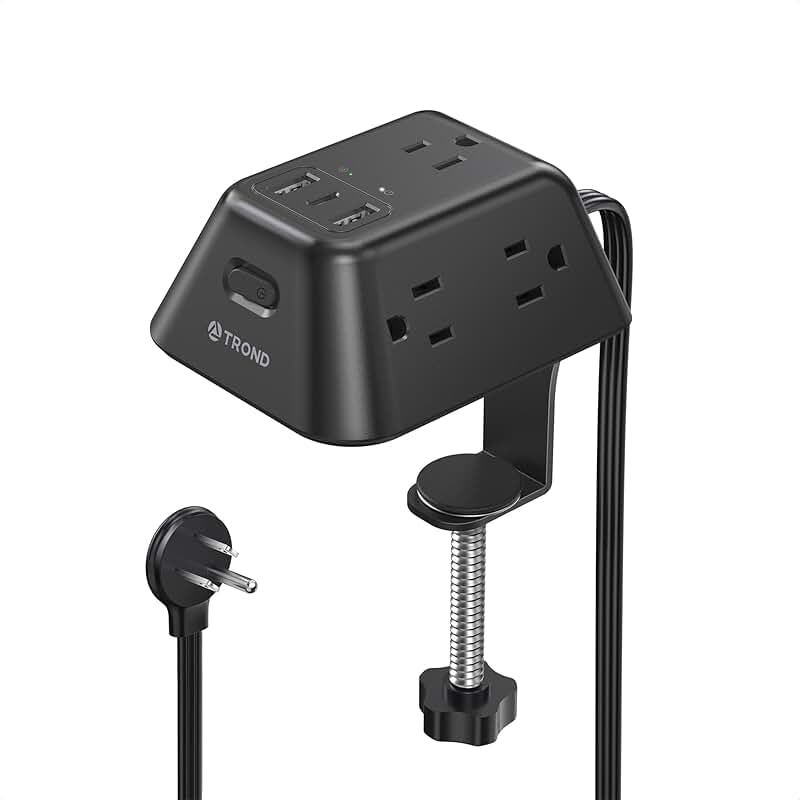 Desk Clamp Power Strip with Outlets and USB Ports