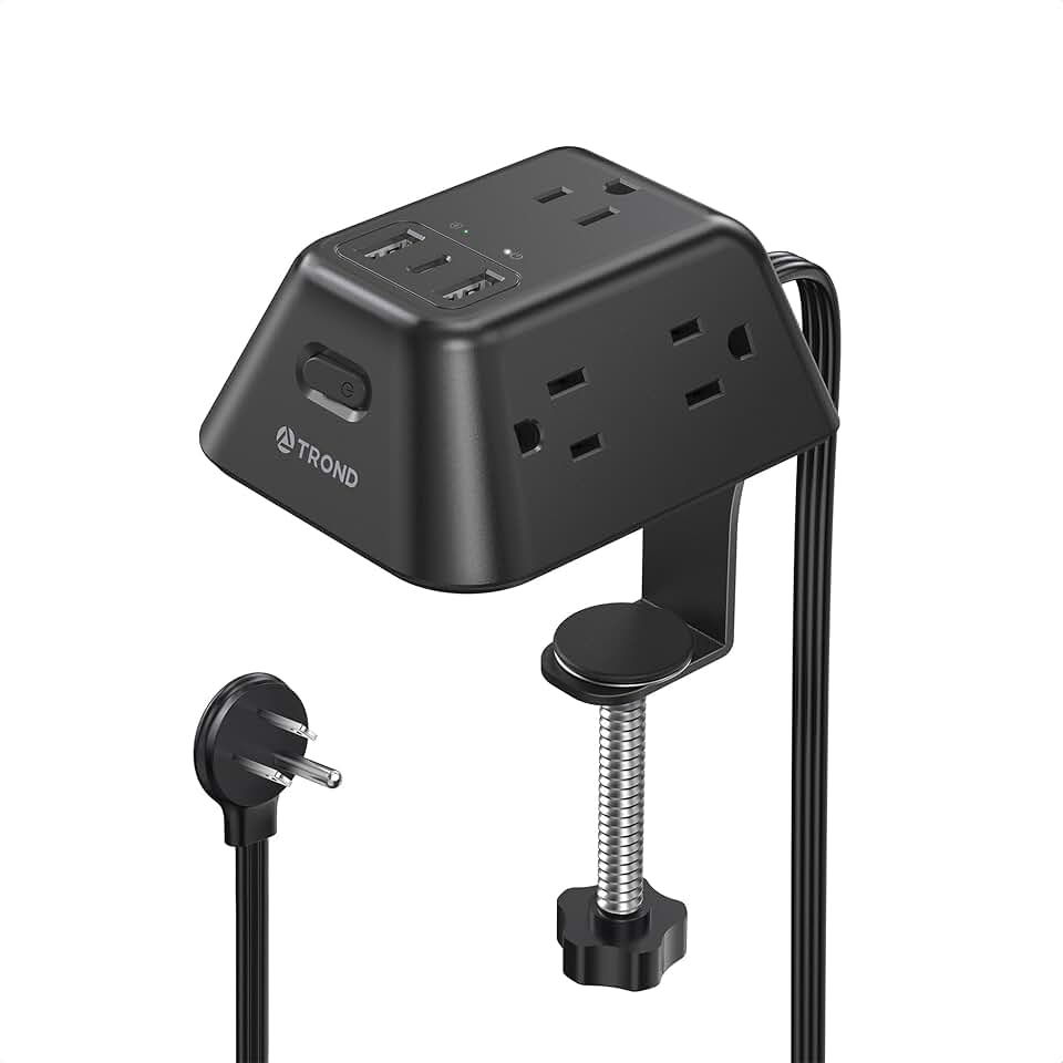Desk Clamp Power Strip with Outlets and USB Ports
