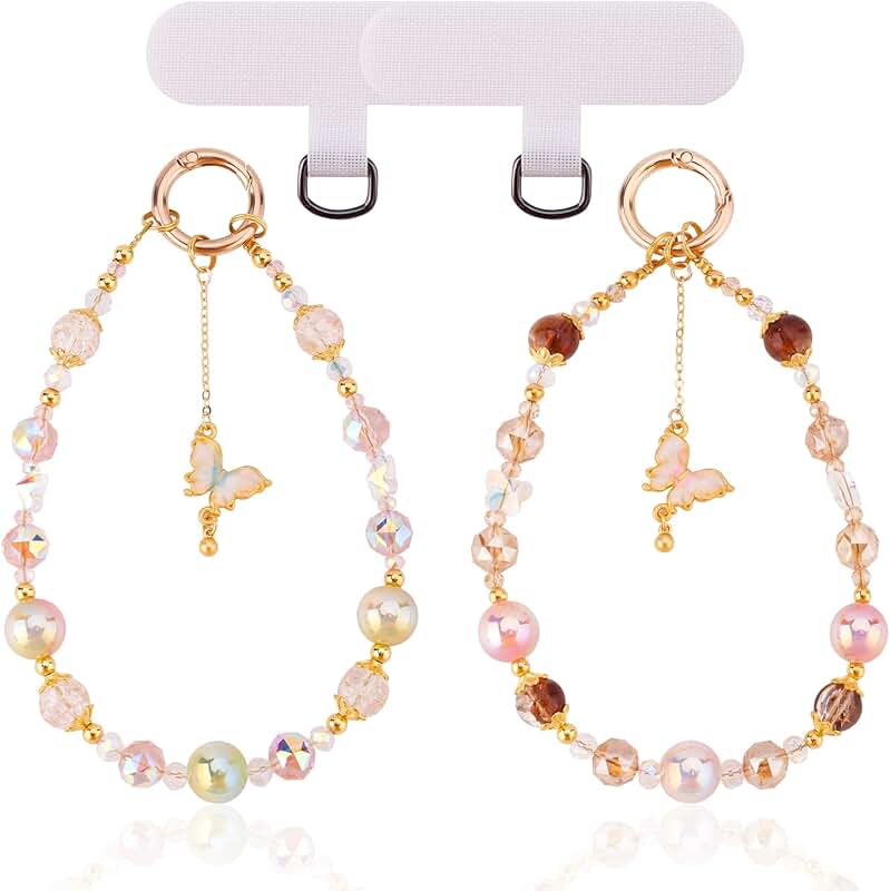 Two Butterfly Beaded Phone Charm Straps