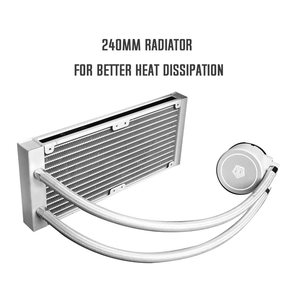FROSTFLOW X 240 Snow CPU Water Cooler LGA1700 Compatible AIO Cooler 240mm CPU Liquid Cooler White LED 2x120mm PWM Fans, Intel 1700/1200/115X, AMD AM4/AM5