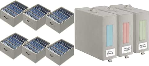Set of 6 wardrobe and 3 bed sheet organizers with handles